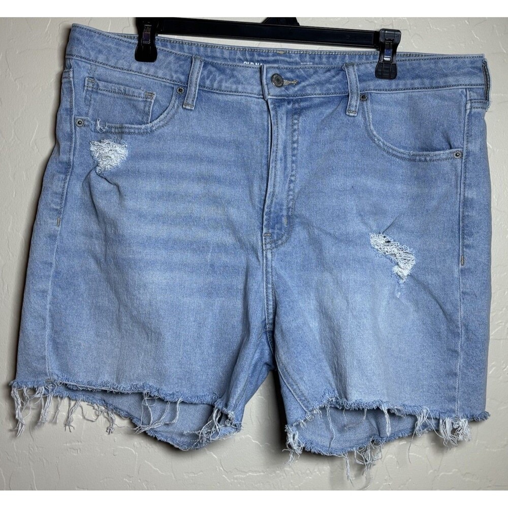 Old Navy Womens 16 OG Straight High Rise Denim Shorts Light Wash Distressed
